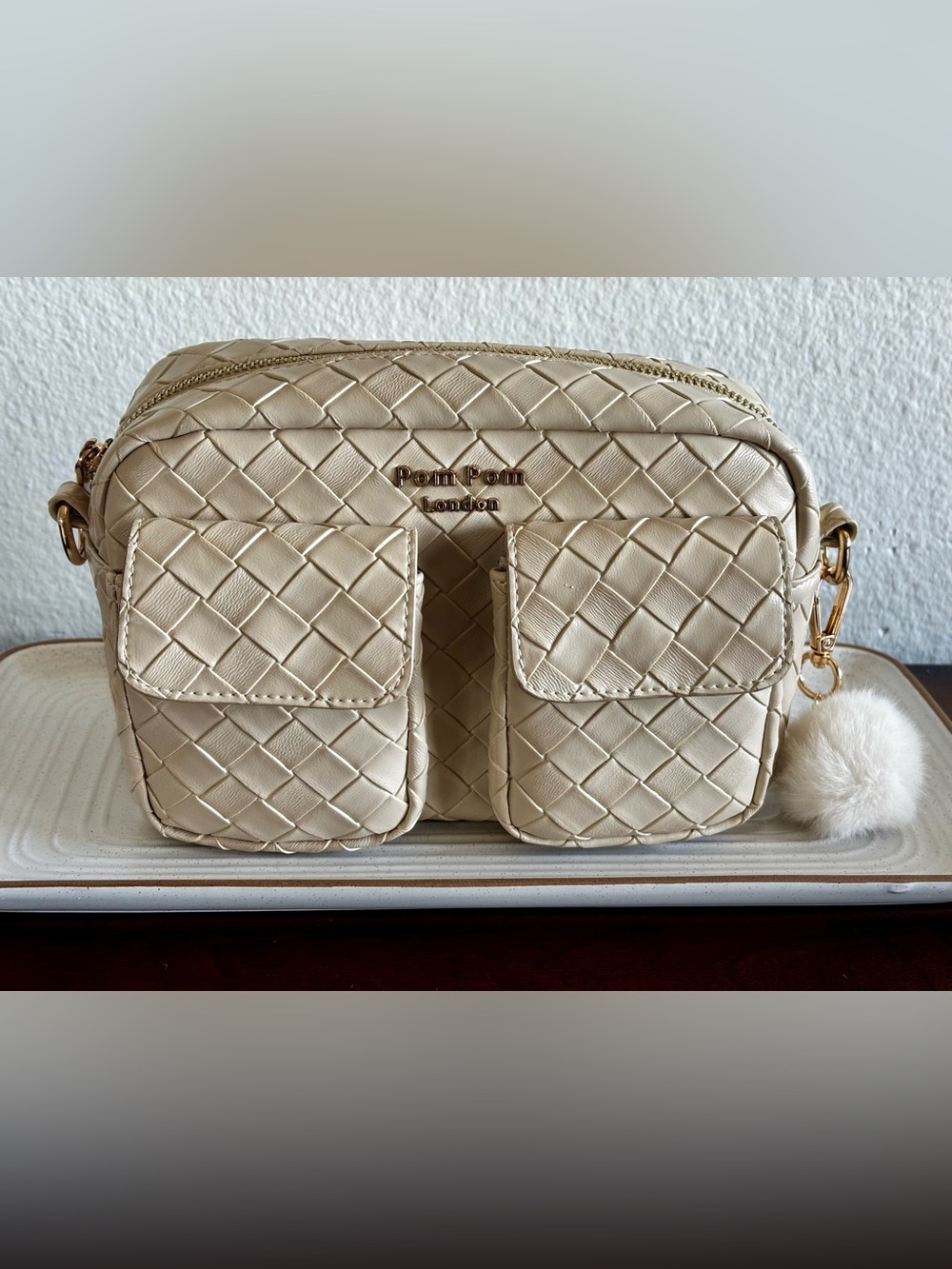 Pom Pom London Cream Lattice Chiswick Bag